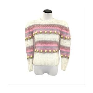 Vintage 70s Cottagecore Ivory Acrylic Knit Sweater  XS / S